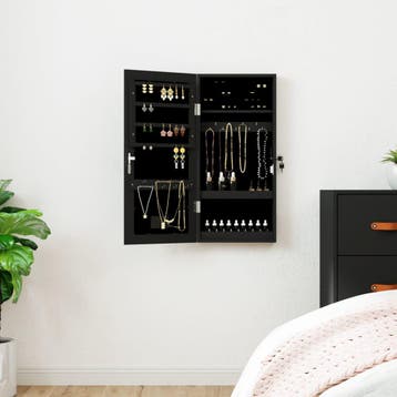 vidaXL Sieradenkast met spiegel en LED wandgemonteerd zwart, Huis en Inrichting, Woonaccessoires | Spiegels, Verzenden, Nieuw