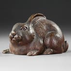 Okimono  van een konijn - Steengoed - Bizen’ware  -, Antiek en Kunst