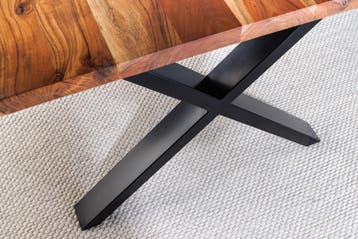Massief houten eettafel MAMMUT 160cm acaciaboomrand X-frame, Ophalen of Verzenden, Nieuw