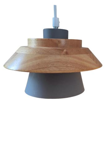 Hanglamp Grijs met hout en witte binnenkant - Scaldare Catan, Ophalen of Verzenden, Nieuw, Hout