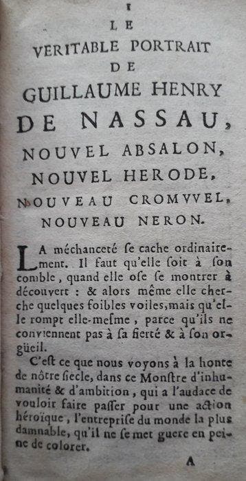 Anonyme - Le veritable portrait de Guillaume Henry de Nassau, Antiek en Kunst