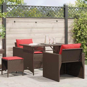 vidaXL 4-delige Loungeset met kussens poly rattan bruin, Tuin en Terras, Verzenden, Nieuw, Loungeset
