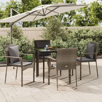 vidaXL 5-delige Tuinset met kussens poly rattan zwart en, Verzenden, Nieuw, 4 zitplaatsen, Tuinset
