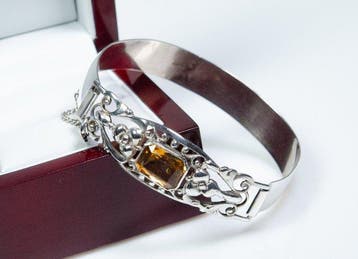 - Jugendstil - 835 zilver - natuurlijke 7,00 ct citrien -, Antiek en Kunst