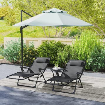 Outsunny Loungeset: 2x Kantelbare en Inklapbare Ligstoelen m, Caravans en Kamperen, Verzenden, Nieuw