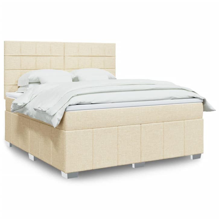 vidaXL Boxspring met matras stof crèmekleurig 180x200 cm, Huis en Inrichting, Slaapkamer | Bedden, 80 cm, 200 cm, Crème, Eenpersoons