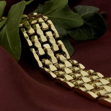 Gouden brede tankschakel armband (Schakelarmband), Ophalen of Verzenden, Gebruikt, Goud, Goud