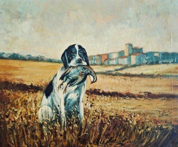 École animalière européenne (XX) - Chien de chasse avec sa