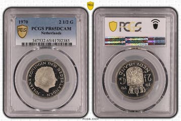 Koningin Juliana 2 1/2 gulden 1970 Proof PR65DCAM PCGS, Verzenden, Koningin Juliana, Losse munt
