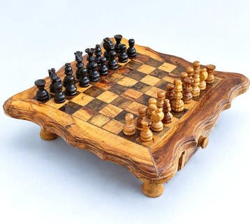 Schaaktafel - Groot formaat 32×32 - Olive - Met de hand, Antiek en Kunst
