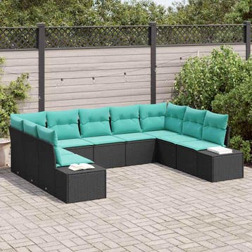 vidaXL Tuin Sofa Set 9 st Zwart poly rattan, Verzenden, Nieuw, Rotan, Meer dan 8 zitplaatsen