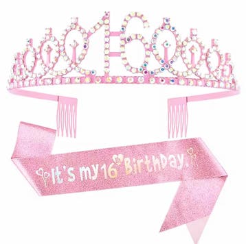 Its my 16 Birthday set met diadeem en sjerp deLuxe, Verzenden, Nieuw, Versiering, Verjaardag