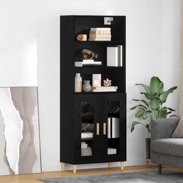 vidaXL buffetkast Zwart Eiken 69,5 x 32,5 x 180 cm Bewerkt, Minder dan 50 cm, Verzenden, Nieuw, Minder dan 100 cm