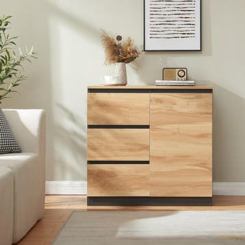 Commode Kyr met 80x40x75 cm zwart en eikenkleurig [en.casa], Verzenden, Nieuw