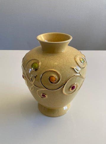 Émaux de Longwy - Vaas - Glycines - Aardewerk - veredeld met, Antiek en Kunst, Antiek | Glas en Kristal