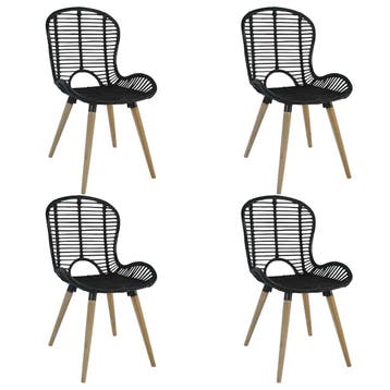 Design Stoelen 4st | Zwart Rattan | 59% Korting, Zwart, Vintage, Riet of Rotan, Ophalen of Verzenden