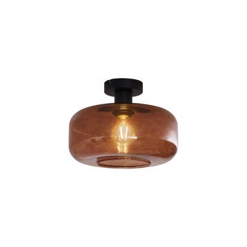 Retro plafondlamp zwart met brons glas - Bizle, Verzenden, Nieuw, Glas