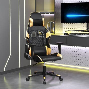 vidaXL Massage gamestoel kunstleer zwart en goudkleurig, Verzenden, Nieuw