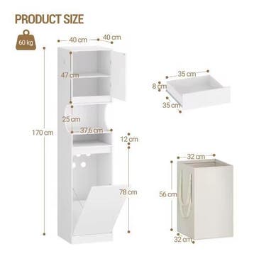 Badkamerkast met Waszak – Smal Hoog Model 170 cm, Huis en Inrichting, Badkamer | Badkamermeubels, Verzenden, Nieuw