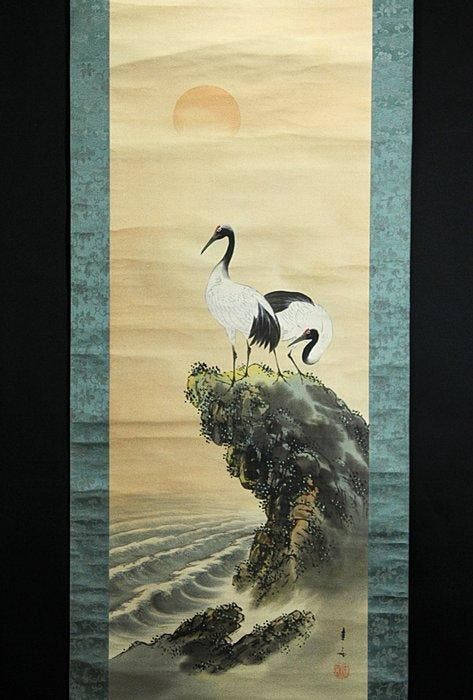 Cranes - With signature and seal  Keishu - Japan (Zonder, Antiek en Kunst, Antiek | Overige Antiek