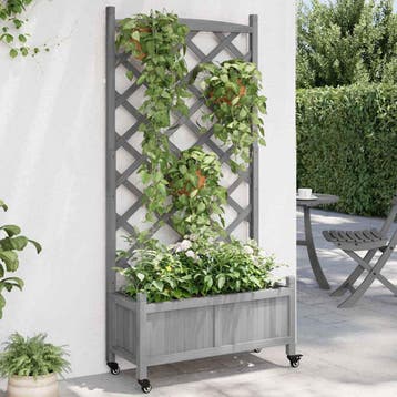 vidaXL Plantenbak met latwerk en wielen massief vurenhout, Verzenden, Nieuw, Hout, Minder dan 60 cm