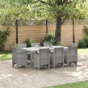 vidaXL Tuin eettafelset 9 st Lichtgrijs Polypropyleen, Verzenden, Nieuw, Meer dan 8 zitplaatsen