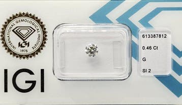 1 pcs Diamant (Natuurlijk) - 0.46 ct - Rond - G - SI2 -, Nieuw