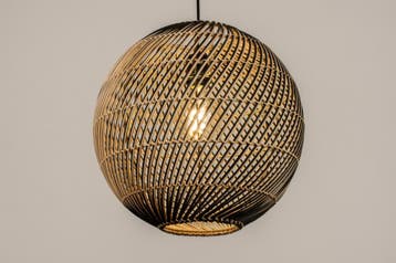 Rietveld Hanglampen - Zwart, Naturel - Rotan, Verzenden, Nieuw