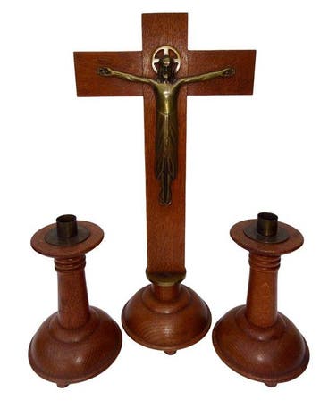 Art Deco Altaarstuk (3) - Hout, Koper, Messing - 1920-1930 -, Antiek en Kunst