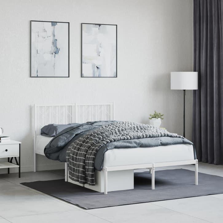 vidaXL Bedframe met hoofdbord metaal wit 120x190 cm, Huis en Inrichting, Slaapkamer | Bedden, 120 cm, 190 cm of minder, Wit, Twijfelaar