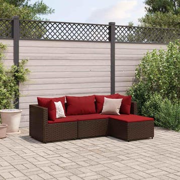 vidaXL 4-delige Loungeset met kussens poly rattan bruin, Verzenden, Nieuw, 4 zitplaatsen, Loungeset