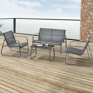 Tuinset 4-delig Palencia loungeset donkergrijs en zwart, Verzenden, Nieuw