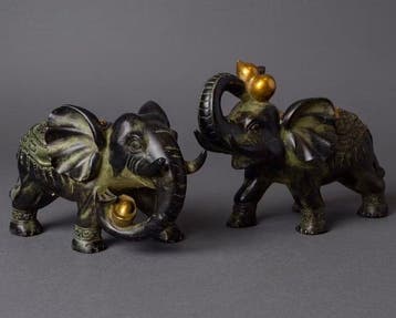 Beeld, Paar bronzen olifanten - 16.5 cm - Brons