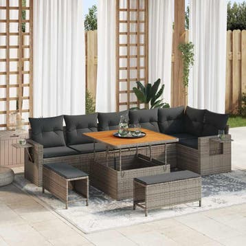 vidaXL Tuinbankenset 11 st Grijs poly rattan, Verzenden, Nieuw, Rotan, Meer dan 8 zitplaatsen