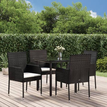 vidaXL 5-delige Tuinset met kussens poly rattan zwart, Tuin en Terras, Verzenden, Nieuw, 4 zitplaatsen, Tuinset