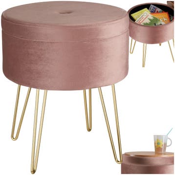 Hocker Ava gestoffeerd in fluweellook 300kg met opbergruimte, Verzenden, Nieuw