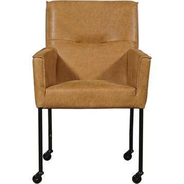 Leren eetkamerstoel met wieltjes en armleuning Lucky, Huis en Inrichting, Stoelen, Ophalen of Verzenden, Nieuw, Leer, Bohemian, Industrieel, Modern, Scandinavisch