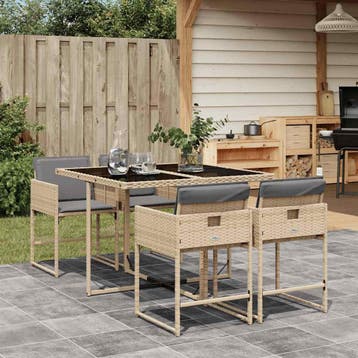 vidaXL 5-delige Tuinset met kussens poly rattan gemengd, Verzenden, Nieuw, 4 zitplaatsen, Tuinset