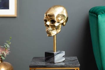 Elegant sculptuur SKULL 35cm gouden schedel met marmeren, Ophalen of Verzenden, Nieuw