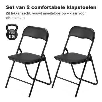 Bardi 2 Delige Klapstoelen Set PU - ZWART - 100KG Per Stuk, Huis en Inrichting, Stoelen, Ophalen of Verzenden, Nieuw, Kunststof