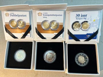 Nederland. 2 Euro 2013/2015 (3 coins) Proof (Zonder