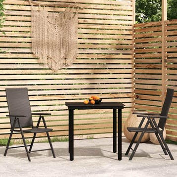 vidaXL 3-delige Tuinset zwart, 2 zitplaatsen, Verzenden, Nieuw, Rvs