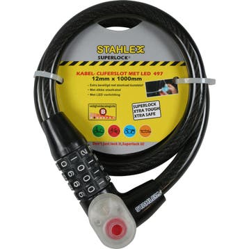 Stahlex Kabel cijferslot met LED-verlichting - 12 x 1000..., Fietsen en Brommers, Ophalen of Verzenden, Nieuw