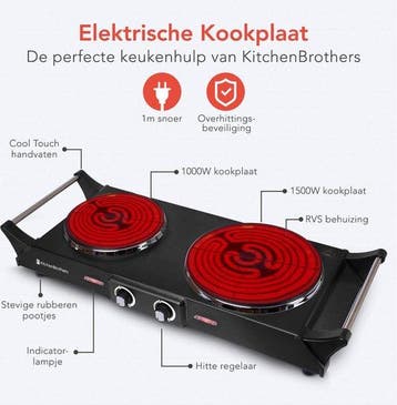 2dekans | KitchenBrothers Elektrische Kookplaat - 2 Pits -, Ophalen of Verzenden, Gebruikt