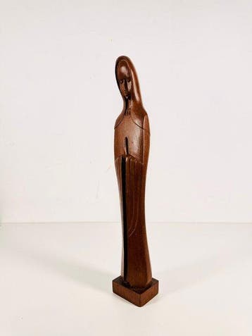 Beeld, Hand-Carved Wooden Madonna Figure - 43 cm - Hout -