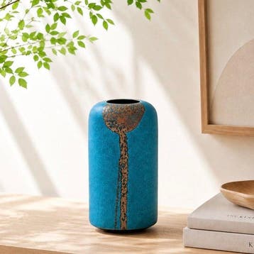 Vaas - Keramiek, Indigo glazuur met gouddecoratie, Morino