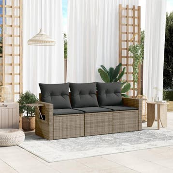 vidaXL 3-delige Loungeset met kussens poly rattan grijs, Verzenden, Nieuw, Loungeset