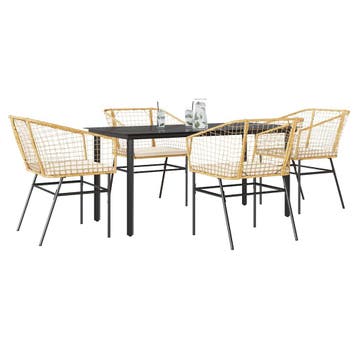 vidaXL 5-delige Tuinset met kussens poly rattan glas bruin, 4 zitplaatsen, Nieuw, Tuinset, Verzenden