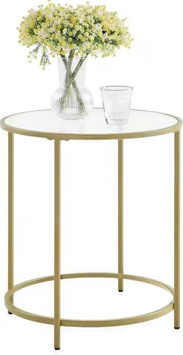Luxe Ronde Bijzettafel - Glazen Tafelblad en Gouden Frame, Huis en Inrichting, Verzenden, Nieuw, Rond