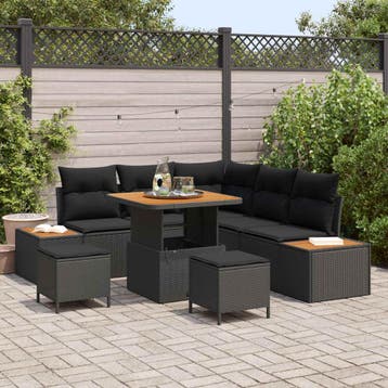 vidaXL Tuinbankenset 8 st 7-Aantal zitplaatsen Zwart, Verzenden, Nieuw, Rotan, 8 zitplaatsen